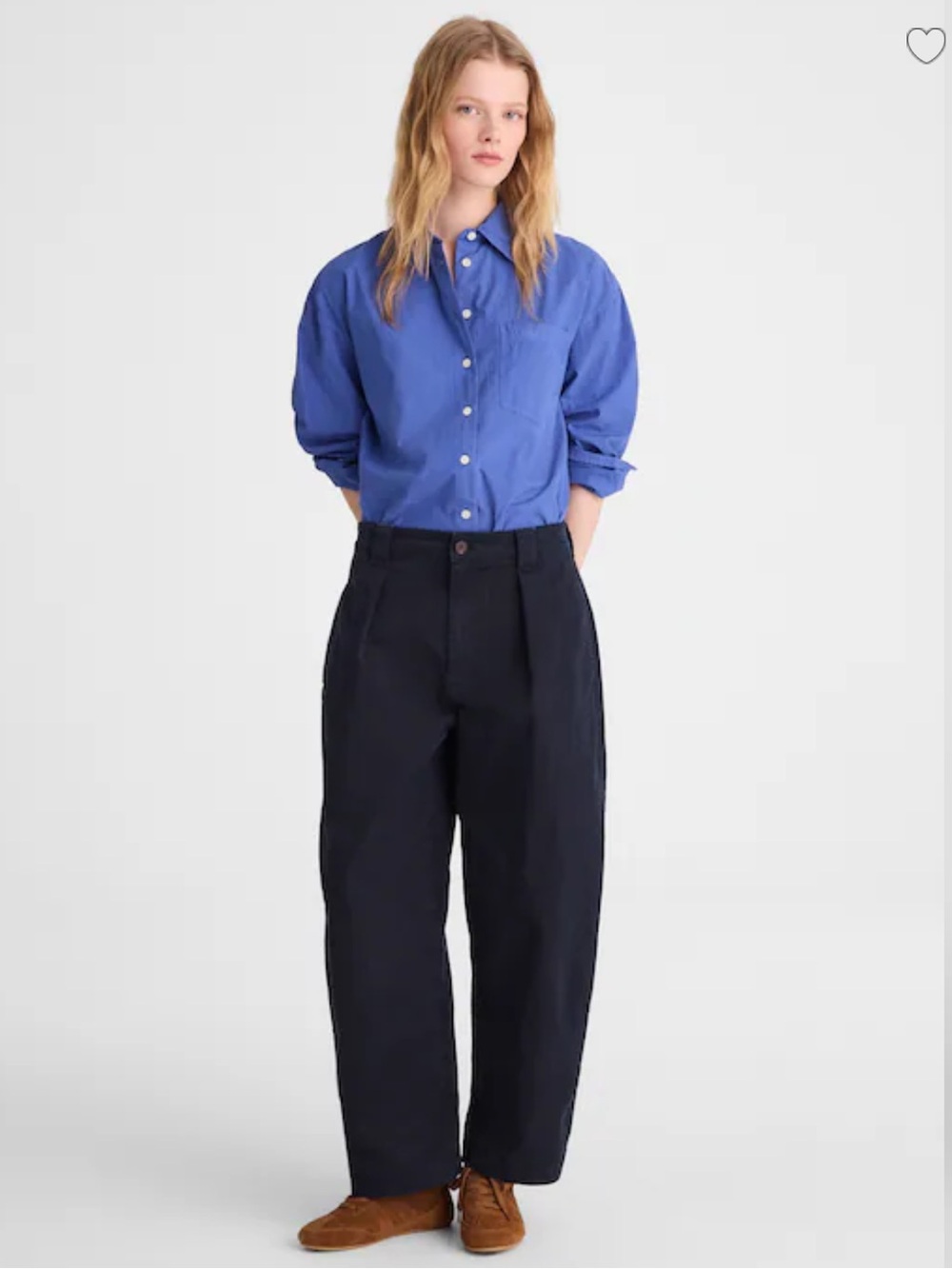 Madewell Barrel Leg Chino Pant Women 27 NWT Navy Blue Pleated Preppy Minimalist